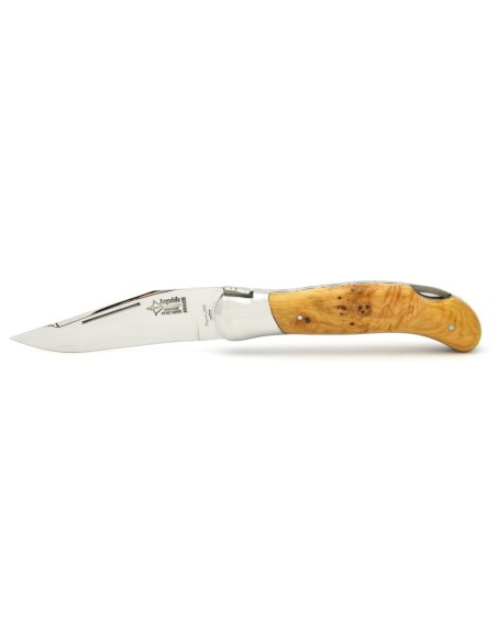 Laguiole folding knife Grande Nature, double plates, 12 cm juniper wood handle, matt finish