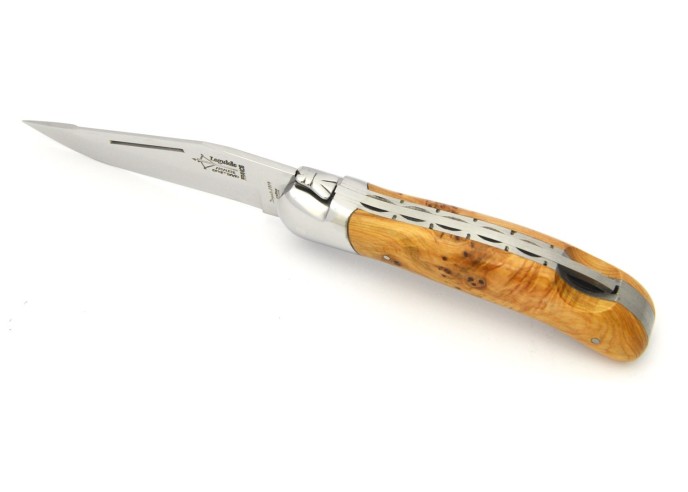 Laguiole pliant Grande Nature, doubles platines, manche en genévrier de 12 cm, finition mat