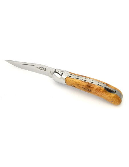 Laguiole pliant Grande Nature, doubles platines, manche en genévrier de 12 cm, finition mat