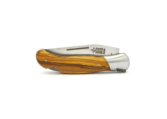 Laguiole folding knife Grande Nature Double plates, 12 cm olive wood handle, matt finish