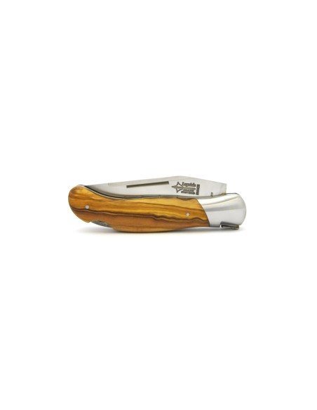 Laguiole folding knife Grande Nature Double plates, 12 cm olive wood handle, matt finish
