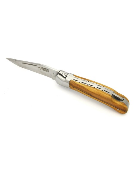 Laguiole folding knife Grande Nature Double plates, 12 cm olive wood handle, matt finish