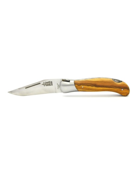 Laguiole folding knife Grande Nature Double plates, 12 cm olive wood handle, matt finish