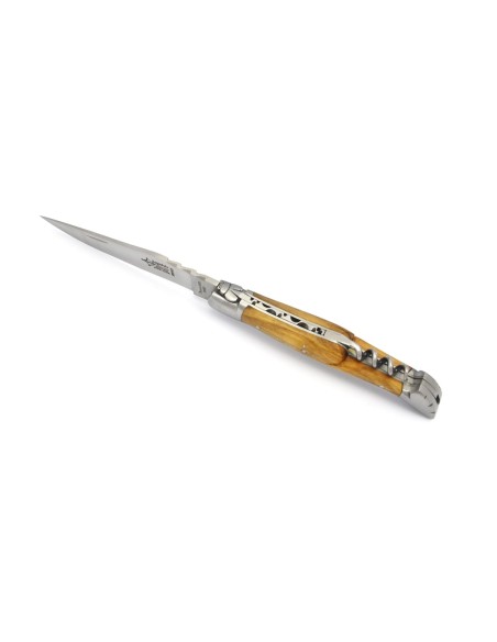 Laguiole pliant forgé 12 cm, lame et tire-bouchon et poinçon, manche en olivier, finition mat