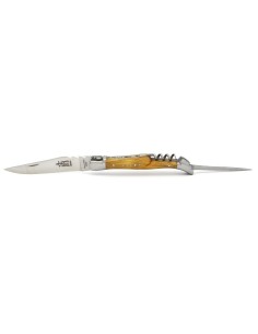 Laguiole pliant forgé 12 cm, lame et tire-bouchon et poinçon, manche en olivier, finition mat 2