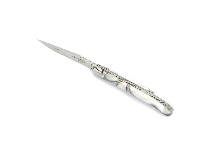 Laguiole folding knife for Ladies, pearl acrylic handle, shiny finish