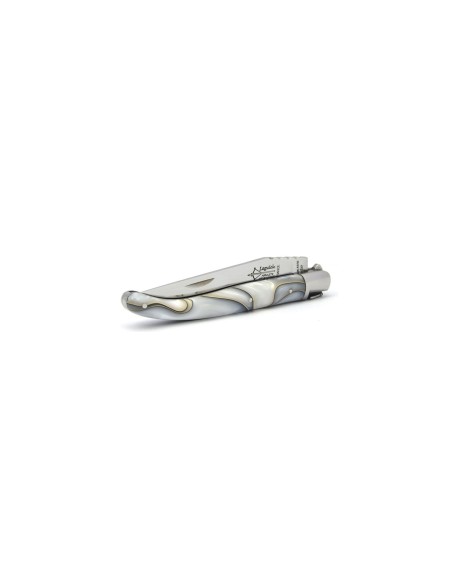 Laguiole folding knife for Ladies, pearl acrylic handle, shiny finish