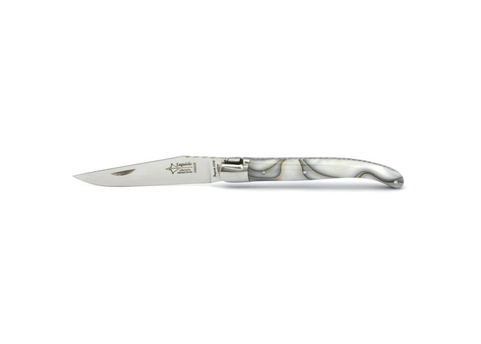 Laguiole folding knife for Ladies, pearl acrylic handle, shiny finish