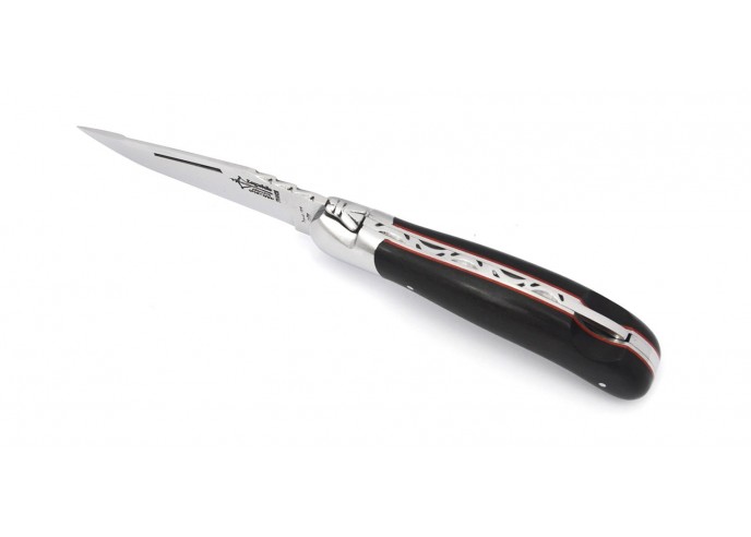 Laguiole folding knife Grande Nature Prestige, pack Laguiole with sheath, 12 cm ebony wood handle, shiny finish