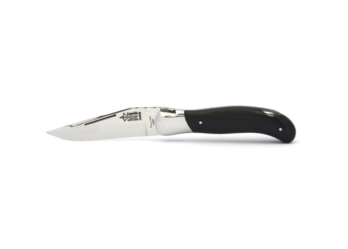 Laguiole folding knife Grande Nature Prestige, pack Laguiole with sheath, 12 cm ebony wood handle, shiny finish
