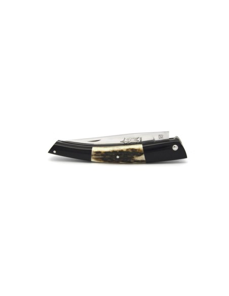 Le Thiers ® pliant, guilloché main, manche en buffle et bois de cerf de 12 cm, finition brillant