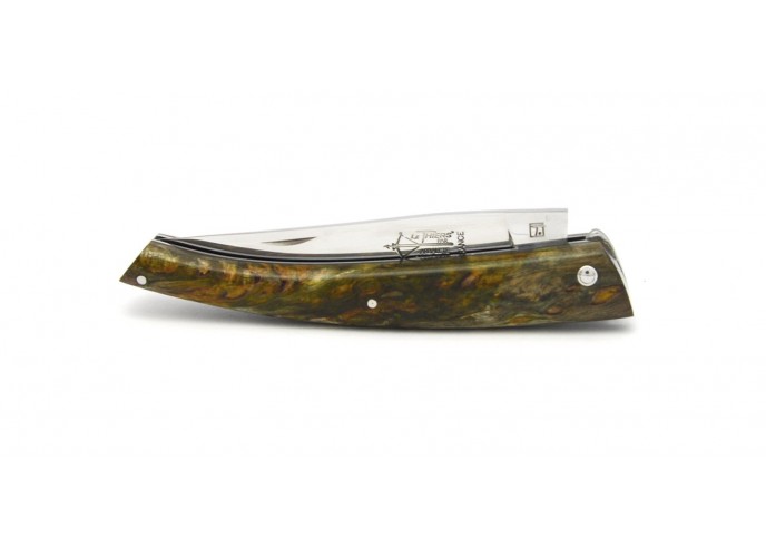 Le Thiers ® folding knife guilloché,  green stabilised birch wood handle, matt finish