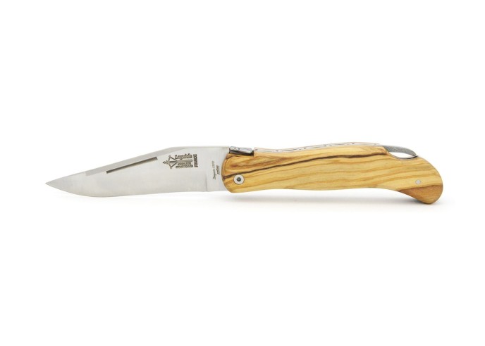 Laguiole folding knife Cubic Grande Nature, 12 cm olive wood handle, matt finish