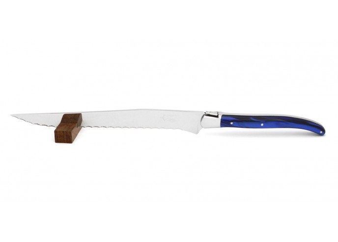 Couteau à pain laguiole, manche en acrylique bleu 12 cm, une mitre inox brillant