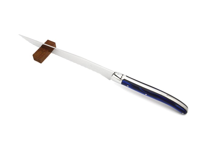 Couteau à pain laguiole, manche en acrylique bleu 12 cm, une mitre inox brillant