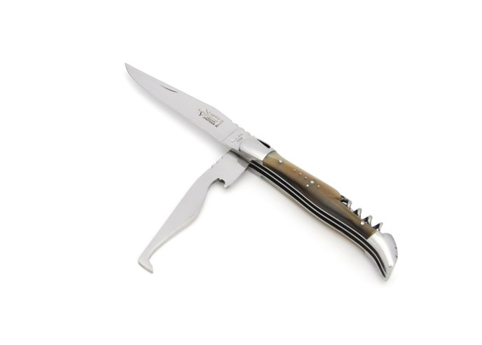 Laguiole horse rider folding knife, blond horn tip handle, shiny finish