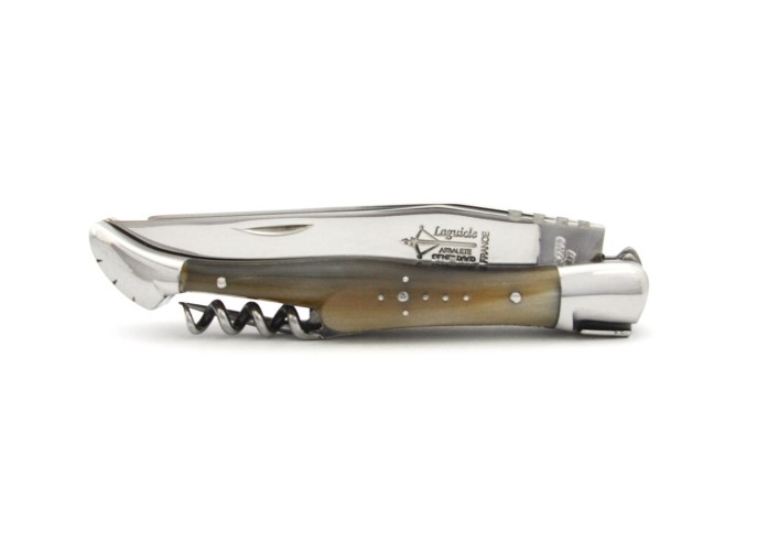 Laguiole horse rider folding knife, blond horn tip handle, shiny finish