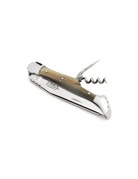Laguiole horse rider folding knife, blond horn tip handle, shiny finish