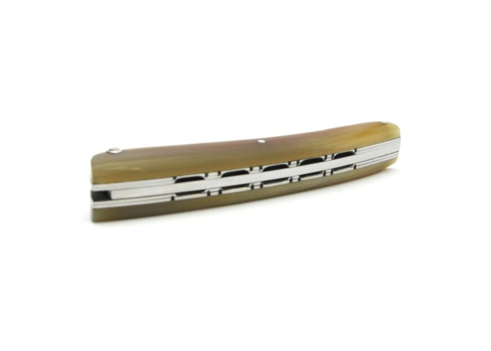 Le Thiers ® pliant Prestige, doubles platines, manche en pointe de corne blonde de 12 cm, finition brillant
