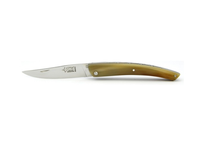 Le Thiers ® pliant Prestige, doubles platines, manche en pointe de corne blonde de 12 cm, finition brillant