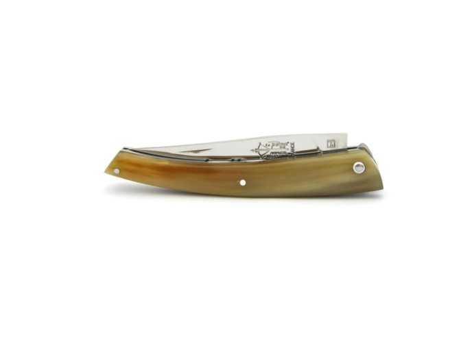 Le Thiers ® pliant Prestige, doubles platines, manche en pointe de corne blonde de 12 cm, finition brillant