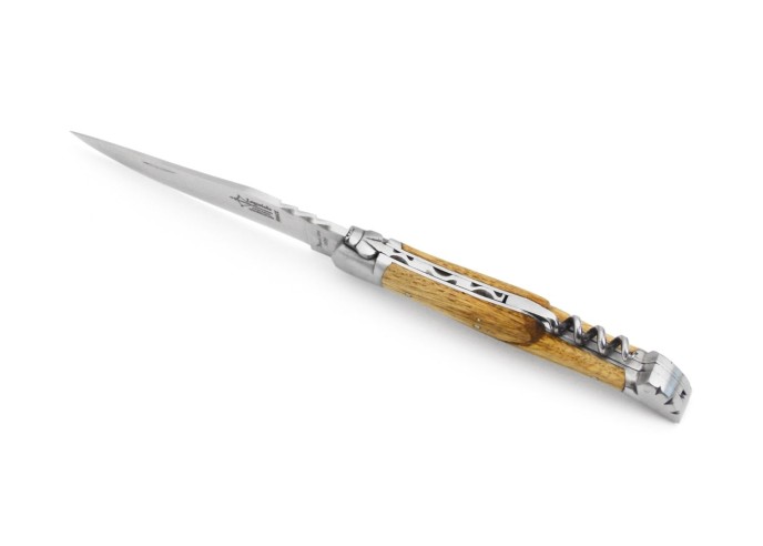 Laguiole pliant avec tire-bouchon et poinçon en Chêne 12 cm