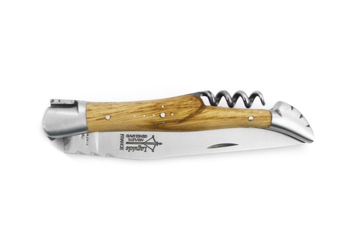 Laguiole folding knife with a corkscrew, oak handle of 12 cm