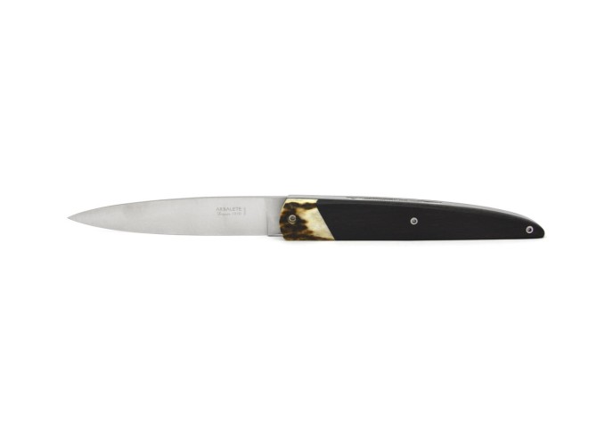 Arbalète pliant, fausse mitre en bois de cerf, finition mat, manche en ébène de 12 cm