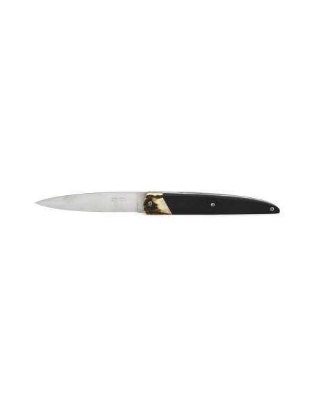 Arbalète knife, false deer antler bolster, ebony handle of 12 cm, matt finish