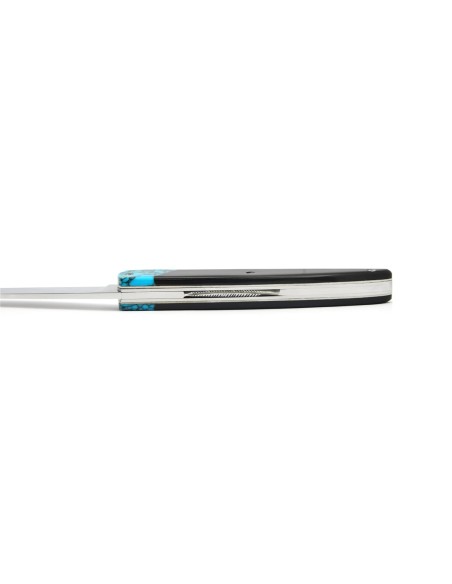 Arbalète pliant fausse mitre en turquoise, manche en buffle noir 12 cm, finition brillant