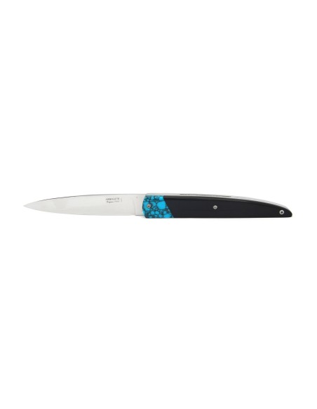 Arbalète folding knife, false bolster in turquoise, 12 cm black buffalo handle, shiny finish