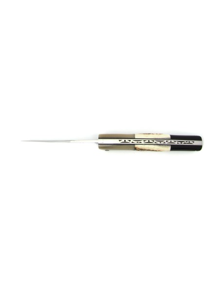 Le Thiers ® pliant, guilloché main, 3 cornes (pointe de corne, bois de cerf et buffle) de 12 cm, finition brillant