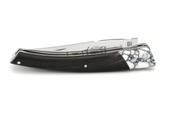 Le Thiers® knife bolster white turquoise, 12 cm black buffalo handle