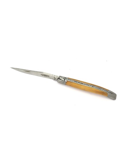 Laguiole pliant Prestige, lame en carbone, manche en olivier de 12 cm, finition mat