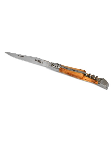 Laguiole pliant Prestige, lame carbone & tire-bouchon, manche en genévrier de 12 cm, finition mat