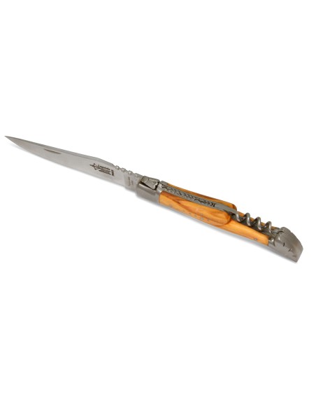 Laguiole pliant Prestige, lame carbone & tire-bouchon, manche en olivier de 12 cm, finition mat
