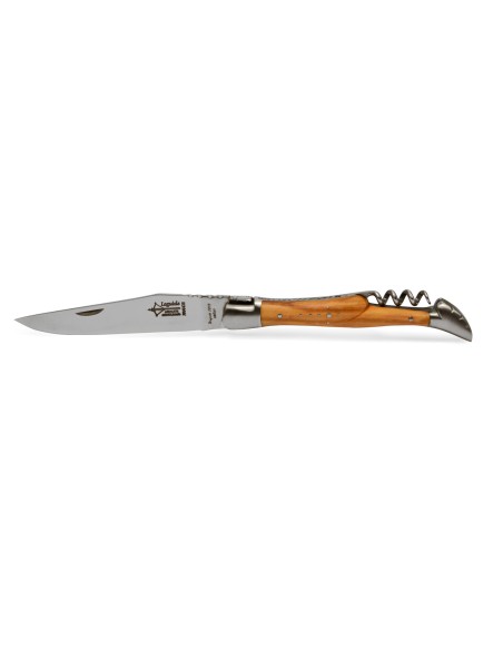 Laguiole pliant Prestige, lame carbone & tire-bouchon, manche en olivier de 12 cm, finition mat