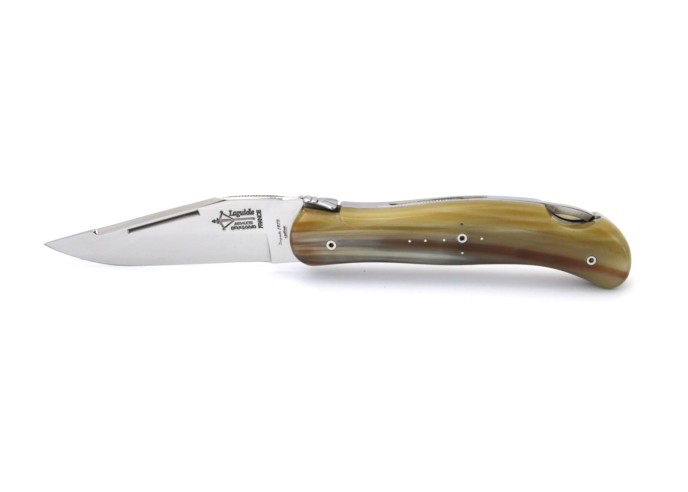 Laguiole pliant Grande Nature - Cube, manche pointe de corne blonde de 12 cm, finition brillante