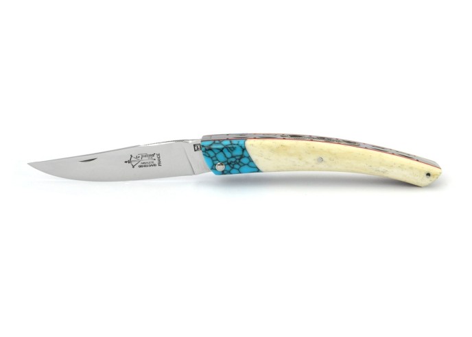 Le Thiers ® Prestige folding knife, turquoise false bolster, 12 cm bone handle, shiny finish