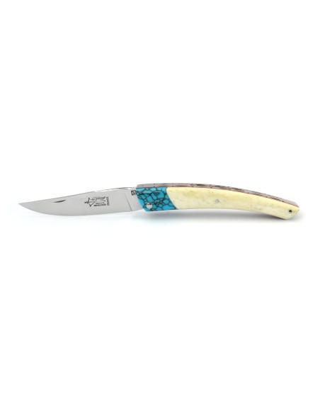Le Thiers ® Prestige folding knife, turquoise false bolster, 12 cm bone handle, shiny finish