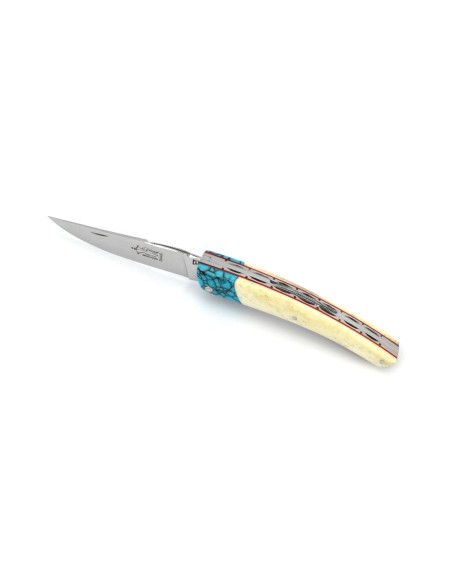 Le Thiers ® Prestige folding knife, turquoise false bolster, 12 cm bone handle, shiny finish