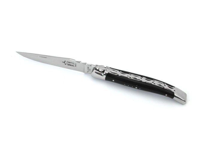 Laguiole Forged, double plates, black buffalo horn handle, shiny finish
