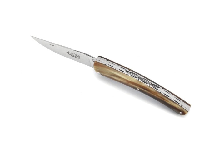 Le Thiers ® folding knife Prestige, hand-chiseled, 12 cm blonde horn tip handle, shiny finish
