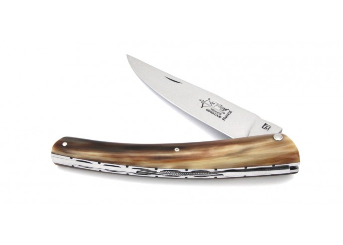 Le Thiers ® folding knife Prestige, hand-chiseled, 12 cm blonde horn tip handle, shiny finish