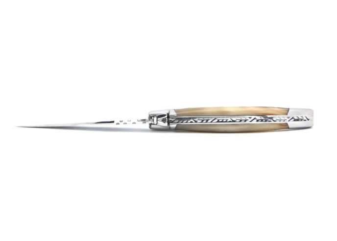 Couteau Laguiole Féminin en pointe de corne blonde - Arbalète G.David