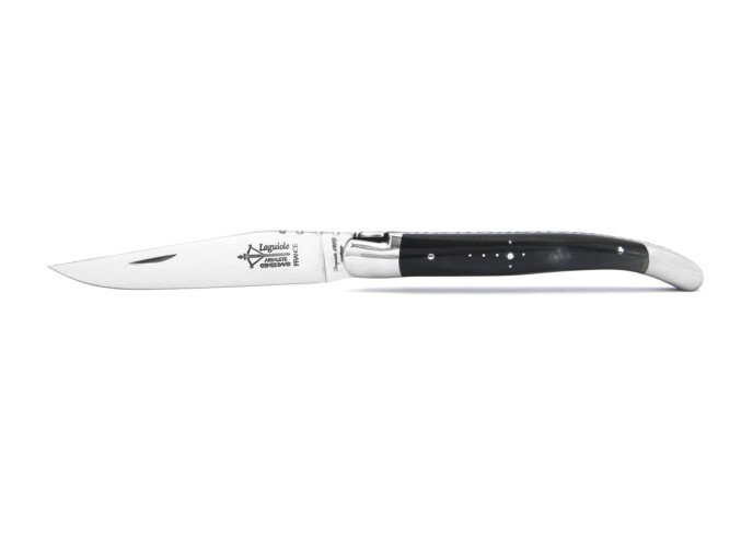 Laguiole pliant au féminin, lame seule, manche en corne de 11 cm, finition brillant