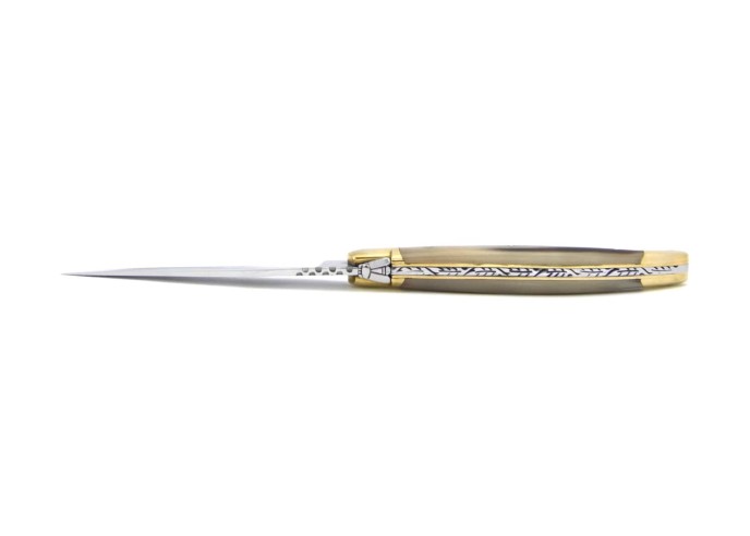 Laguiole Prestige folding knife, blond horn tip handle, shiny finish