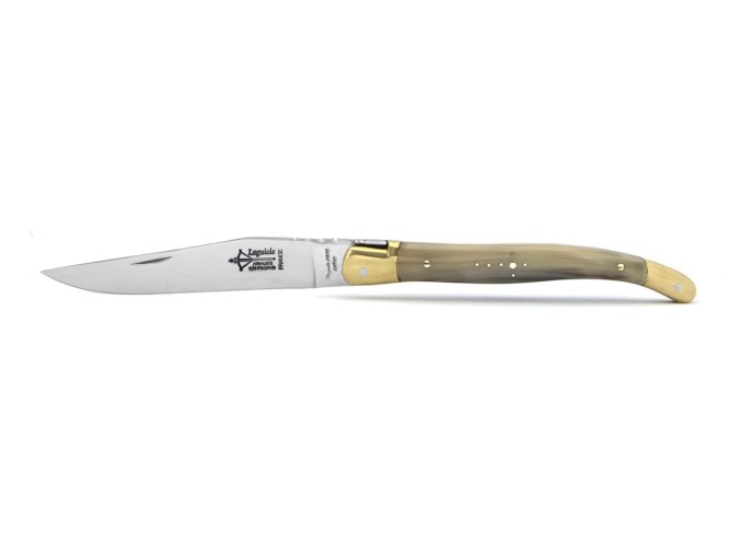 Laguiole Prestige folding knife, blond horn tip handle, shiny finish