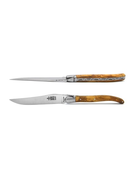Laguiole Knife and fork, Olive wood handle, 23 cm, matt finish