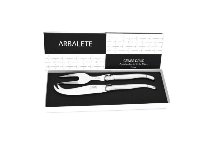 Service à fromage, couteau et fourchette, manche tout inox finition brillant